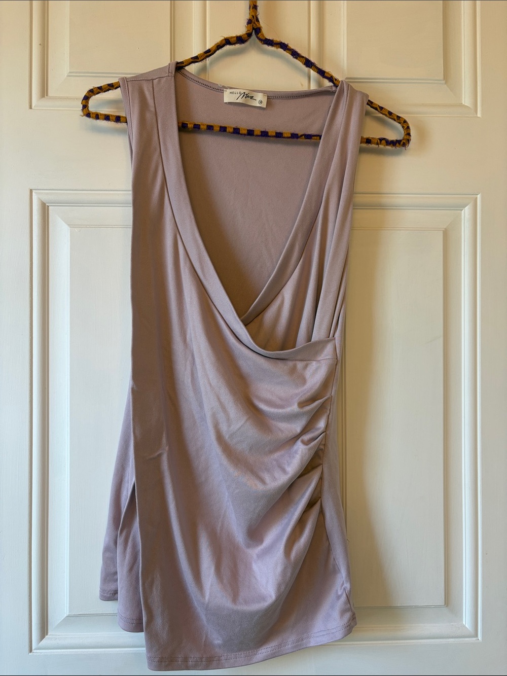 Hello MIZ Draped Sleeveless V-Neck Tank in Lavender